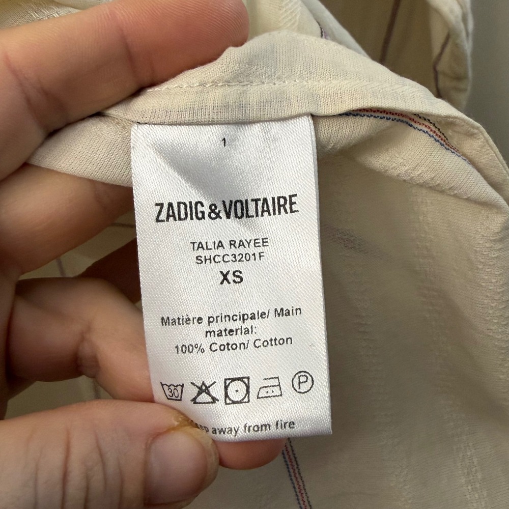 Zadig‎ & Voltaire Talia Rayee Striped Cotton Oversized Tunic Top Cream XS - Picture 5 of 8